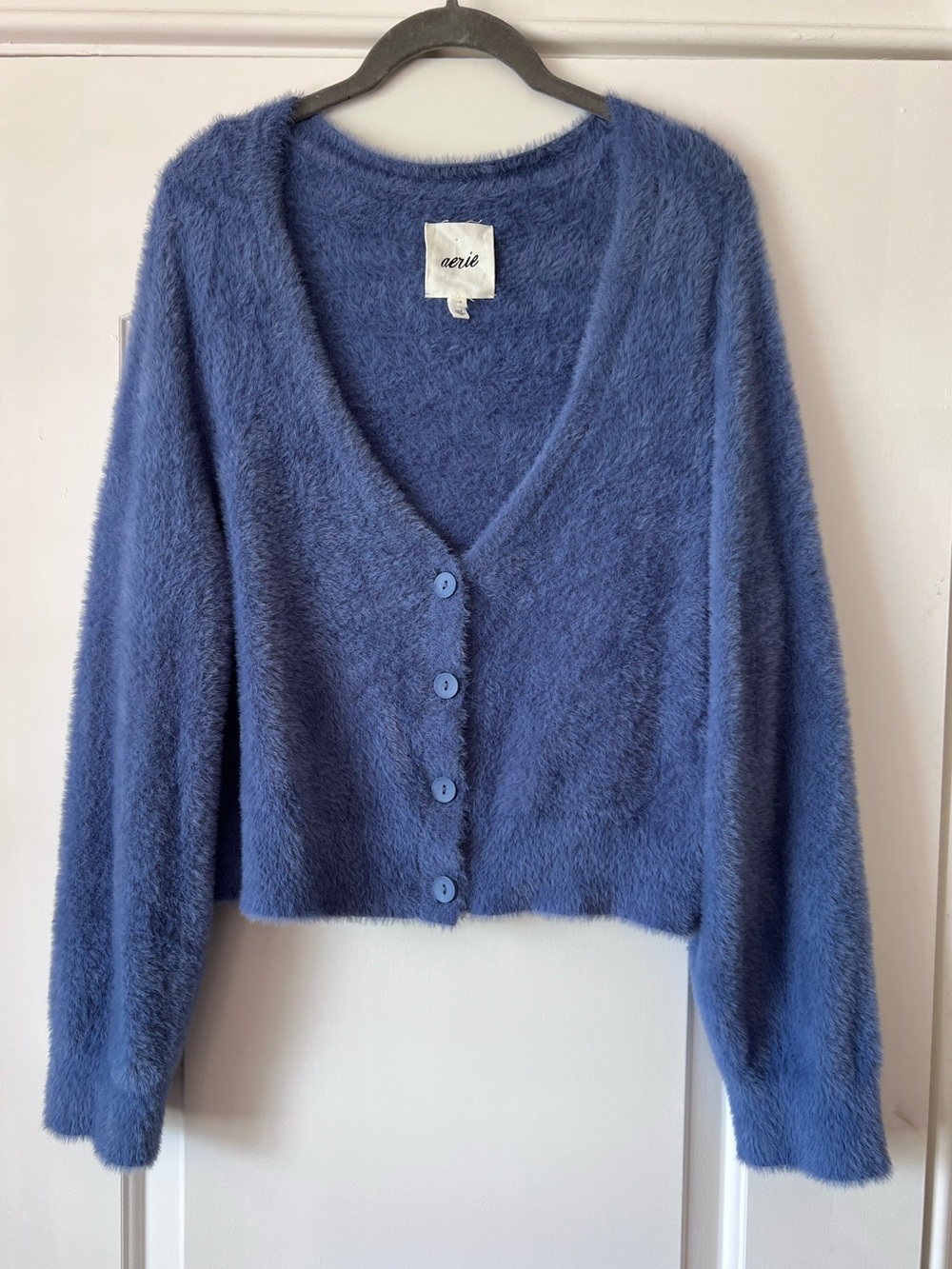 NWOT Aerie Fuzzy Cardigan Sweater Blue Long Sleeves